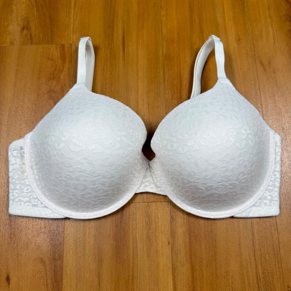 Victoria's Secret PINK Wear Everywhere T-Shirt Bra 38DD White Lace Lightly Lined